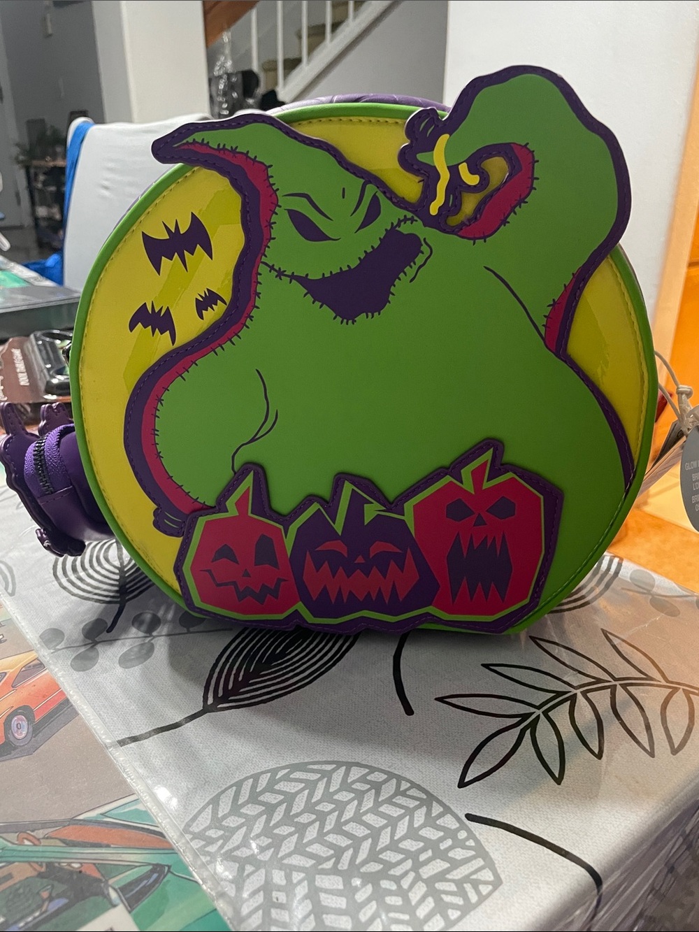 Loungefly Oogie Boogie Round Crossbody Bag - Lime Green & Purple